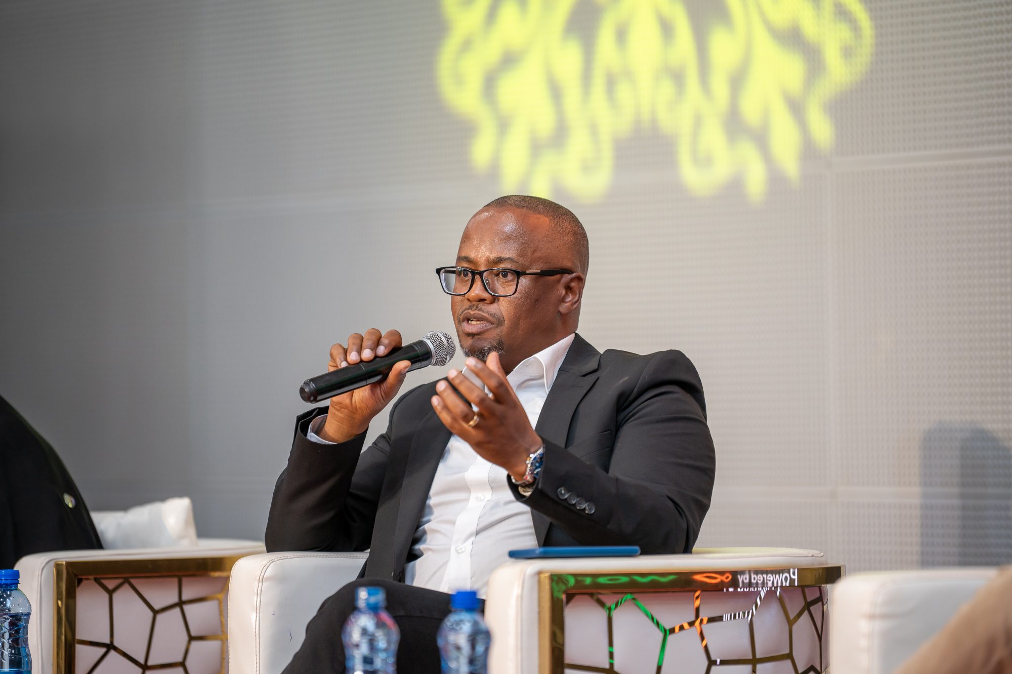 Panellist speaking during a stage discussion